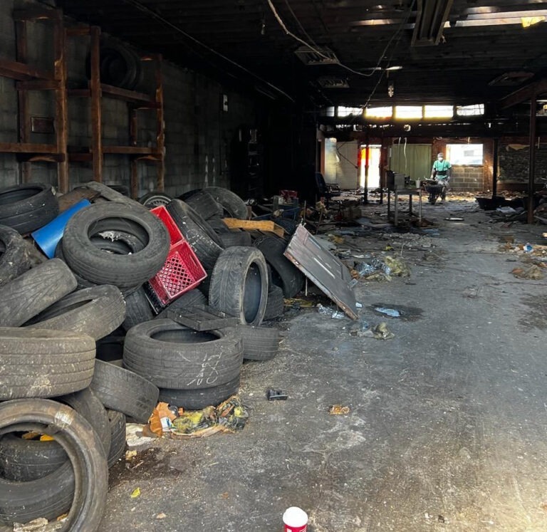 Interior of training with old tires left by previous occupants